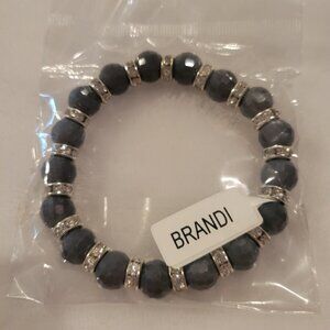 New Charcoal Gray and Crystal Stretch Bracelet